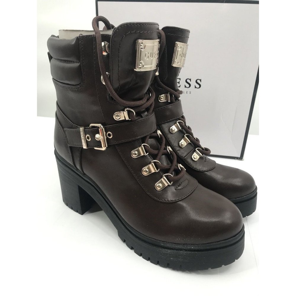 Guess‎ Womens Combat Boots Size 7 Brown Lace Buckle Zip